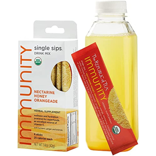 The Republic Of Tea – Immunity Nectarine Honey Orangeade Single Sips, 6 Drink Mix Packets