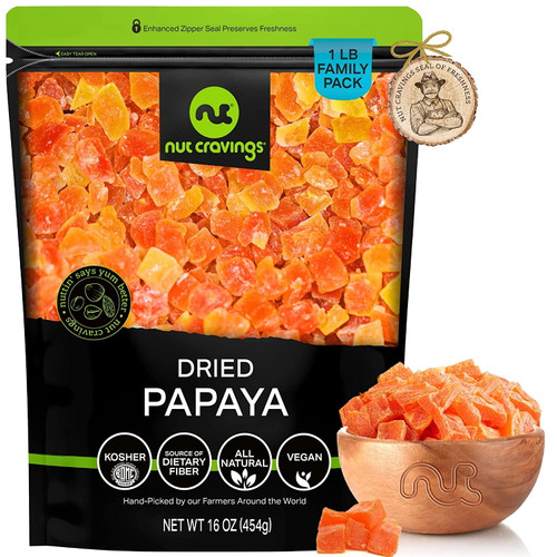 Sun Dried Papaya Chunks, With Sugar Added 16oz By Nut Cravings