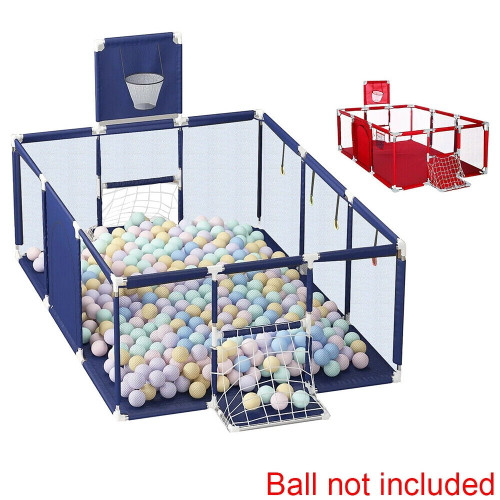 Kydely Kids Baby Playpen Fence Safety Foldable Activity Center+basketball Hoop Outdoor