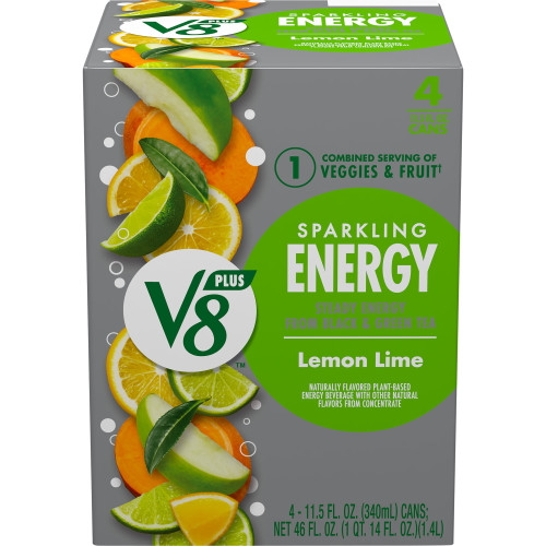 V8 +sparkling Energy Lemon Lime Energy Drink, 11.5 Fl Oz Can (4 Pack)