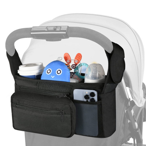 Eeekit Universal Baby Stroller Organizer With Insulated Cup Holders, Non-slip Stroller Accessories Bag With Detachable Wristlet Pocket, Large Capacity Phone Zippered Bag For All Baby Strollers