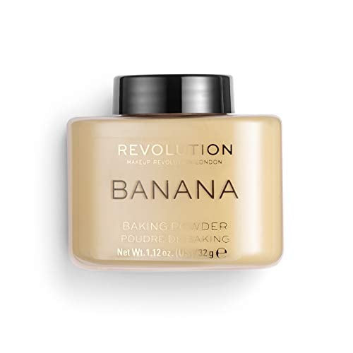 Makeup Revolution Loose Baking Powder, Banana, For Medium Skin Tones, Balances Skin Tone & Banishes Shine, Matte Finish, Vegan & Cruelty-free, 0.15 Oz