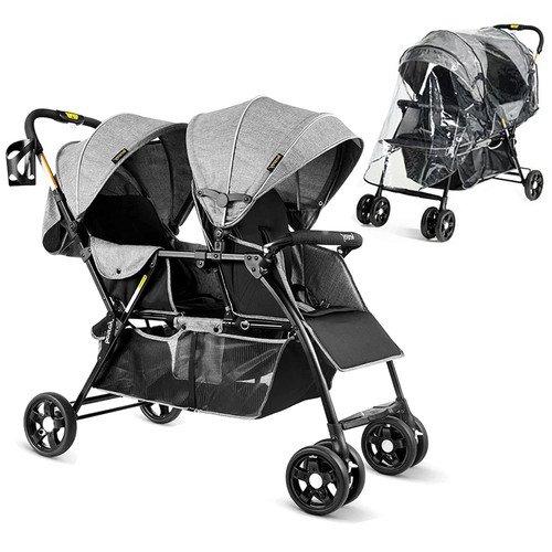 Besrey Lightweight Double Stroller With Rain Cover Foldable Tandem Compact Travel Twin Stroller For 0-36 Months Infants Toddlers, Gray