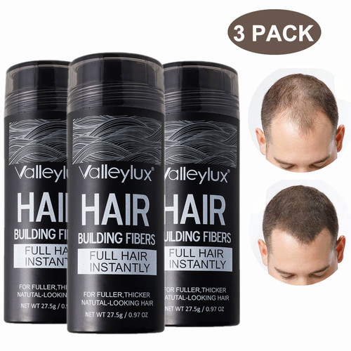 Valleylux 3 Pack Hair Building Fiber Medium Brown, For Natural Thicker Fuller Hair Style Last All Day Hair Loss Treatment