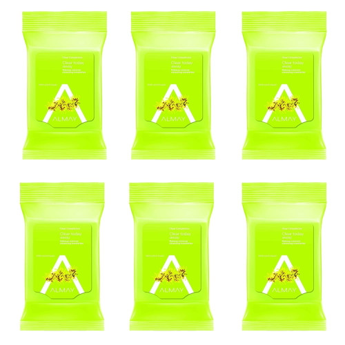 (6 Pack) Almay Clear Complexion Makeup Remover Cleansing Towelettes, Hypoallergenic, Cruelty Free, Oil Free, Fragrance Free, Ophthalmologist And Dermatologist Tested, 25 Wipes