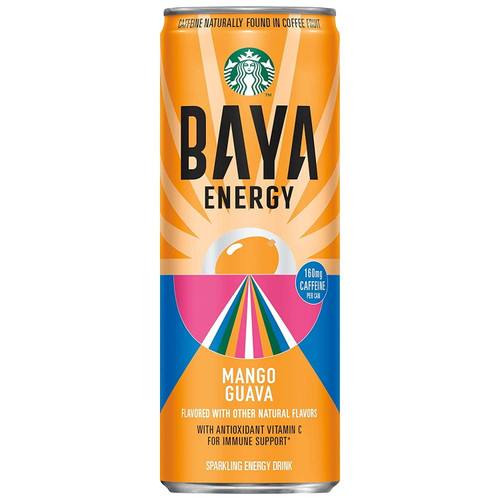 Starbucks Baya Sparkling Energy Drink, Mango Guava, 12 Oz Sleek Cans