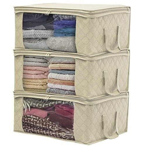 Sorbus Foldable Storage Bag Organizers, Large Clear Window & Carry Handles 3pack