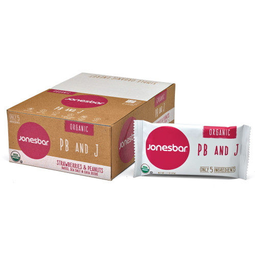 Organic Peanut Butter & Jelly Fruit & Nut Bar, Jonesbar, Certified Organic & Kosher, Gluten Free, Vegan, 12 Count (pack Of 1)