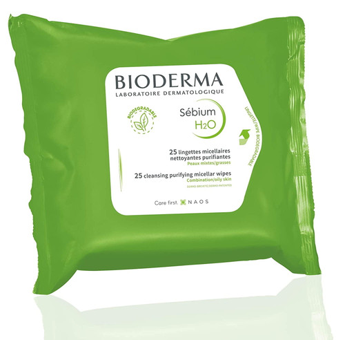 Bioderma Sebium H2o - Biodegradables Wipes - Cleansing & Make-up Removing - For Combo To Oily Skin X25 Wipes