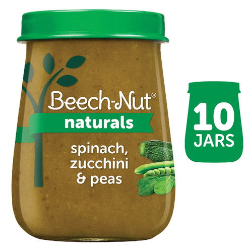 Beech-nut Naturals Stage 2 Baby Food, Spinach Zucchini & Peas, 4 Oz Jar, 10 Pack