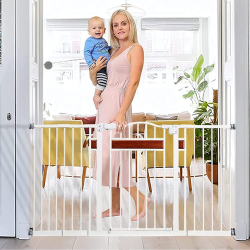 Kinbor Baby Safety Gate, 58" Extra Wide Walk-on Kid's Door, White