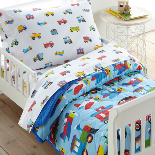 Wildkin Kids Cotton Comforter For Boys & Girls- Toddler (trains, Planes & Trucks)