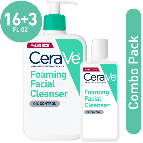 Cerave Foaming Face Wash, Face Cleanser For Normal To Oily Skin, 3 Fl Oz & 16 Fl Oz