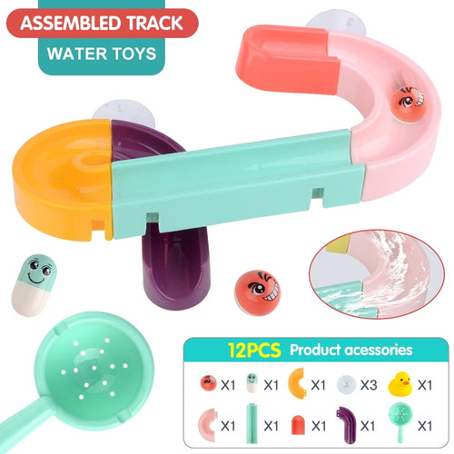 Amerteer Bath Toys Slide Splash Water Ball Track Stick To Wall Bathtub For Toddlers Diy Waterfall Pipe And Tubes Tub Toys With Suction Wheels Gift For Kids Boys Girls Age 3 4 5 6 7 Years Old