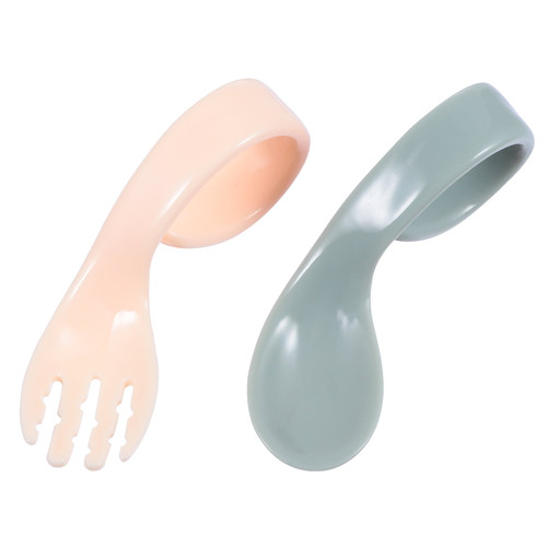 Hemoton 1 Set Kids Training Tableware Bended Easy Grip Toddlers Practice Spoon Fork