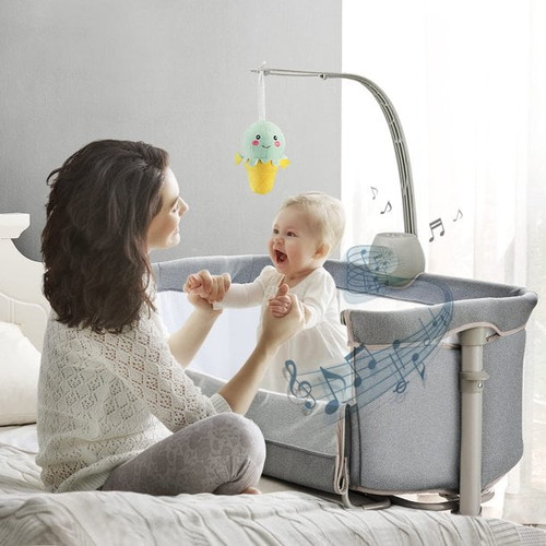 Ronbei Baby Bassinet Bedside Sleepers Height Adjustable Portable Bed Crib For Baby Newborn Infants Girl Boy With Music And Toys Gray