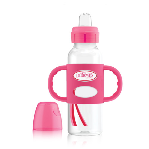 Dr. Brown's Milestones Transitional Sippy Bottle With Silicone Handles - Pink - 8oz - 6m+