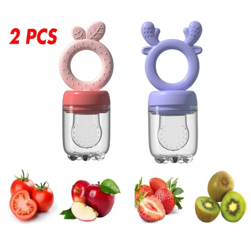 Lollanda 2 Pieces Baby Fresh Fruit Food Nibbler Pacifier Milk Frozen Set Silicone Feeder And Teether Safe Silicone Infant Fruit Teething Teether Toy For Children Kids