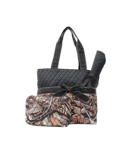 Quilted Diaper Bag 3-piece Set, Camo Black Trim By Quilted