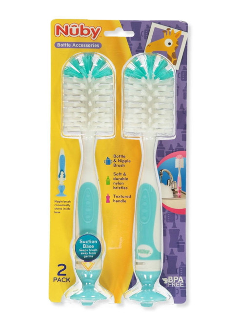 Nuby Baby 2-pack 2-in-1 Bottle Brushes With Suction Base - Mint, One Size