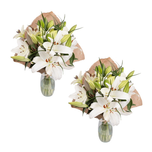 White Blossom Bouquet With Burlap - Fresh Cut -  19 Stems - 2 Pack