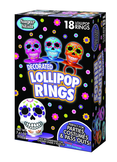 Halloween Day Of The Dead Sugar Skull Lollipop Rings, Box Of 18
