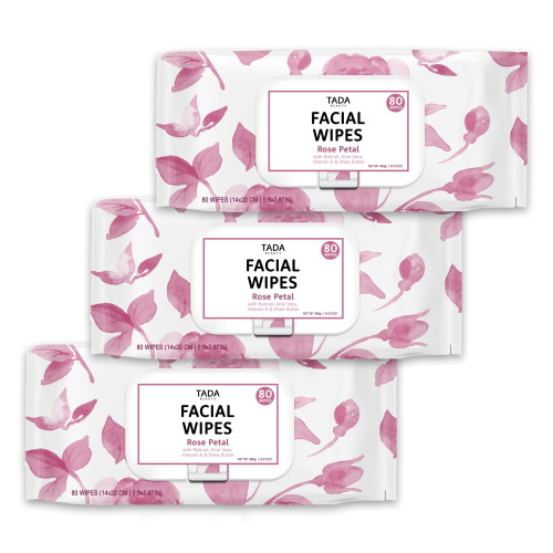 Tada Rose Petal Facial Wipes, 3-pack, 240ct