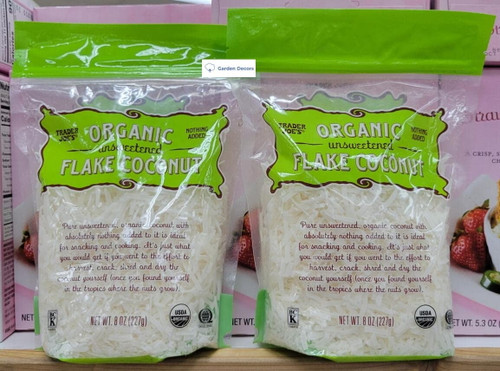 Trader Joe’s Organic Unsweetened Flake Coconut 8oz 227g (two Bags)