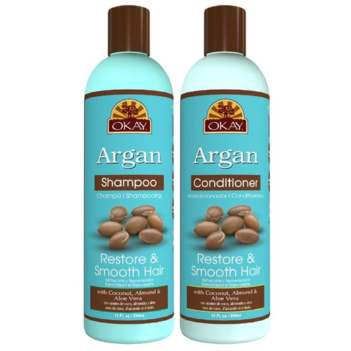 Okay Shampoo Conditioner Argan Hair Care | Restore And Smooth | Set Of 2 X 12oz