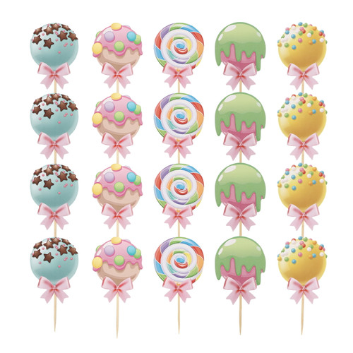 Party Lollipop Candy Sweet Supplies Candyland Cupcake Decor Topper Bunting Cake Picks Bow Toppers Themed Supply