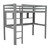 Loft Bunk Bed, Aukfa Twin Bunk Bed With Desk And Shelves, Ladder, Full Length Guard Rail, Gray Twin Bed Frame For Bedroom, Kids, No Box Spring Needed