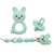 Muqee Peeko Minty Green Silicone Bunny Baby And Infants Pacifier Set With Clip And Teether 100% Premium Food Grade Silicone (3 Piece Set)