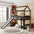 Twin Loft Beds With Slide For Kids, Wood House Shaped Bunk Beds With Ladder, Kids Toddler Twin Size Loft Bed Frame With Roof And Guardrails For Boys Girls (espresso, Twin Loft Beds)