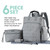 Soho Backpack Diaper Bag, Kenneth, Gray, 6 Piece Set