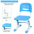 Costway Children's Desk Chair Set Height Adjustable Study Table Blue
