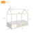 Twin Size House Bed For Kids,house Floor Bed With Fence-shaped Guardrails,wood Kids House Full Bed Frame For Toddlers,girls,boys,white