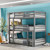 Triple Bunk Bed For Kids, Wooden Twin Size Boys Girls Bed Frame With Guard Rail And Ladder, Gray 81.7"l X 43.2"w X 78.1"h