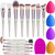 Ustar Makeup Brushes 18pcs Makeup Brush Set, Premium Synthetic Contour Concealers Foundation Powder Eye Shadows Makeup Brushes Kit 2 Pcs Silicone Face Mask Brush&4 Makeup Egg Contour &1 Brush Cleaner