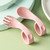 Kangqi 1 Set Offset Spoon Food Grade Adorable Appearance Adaptive Eating Aid Right Hand Learn Eat Baby Fork Spoon Set For Family