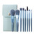 Bsroluna 8pcs Blue Professional Makeup Brushes With Cute Cosmetic Bag Mini Portable Makeup Brush Set For Women