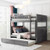 Full Over Full Bunk Bed Frame, Wood Bunk Beds For Kids With Twin Size Trundle, Built-in Ladder And Guardrails For Kids, Teens, Convertible Into 2 Beds, Space Saving 3-in-1 Beds, Gray