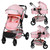 Kinder King 2 In 1 Convertible Baby Stroller, Folding High Landscape Infant Carriage, Adjustable Canopy, Diaper Bag,pink