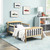 Toddler Beds For Kids, Sesslife Wood Bed Frame With Safety Side Rails & Slats Support, Low-to-floor Toddler Bed Frames With Tall Headboard, Platform Bed No Box Spring Needed, Natural/black