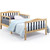 Toddler Beds For Kids, Sesslife Wood Bed Frame With Safety Side Rails & Slats Support, Low-to-floor Toddler Bed Frames With Tall Headboard, Platform Bed No Box Spring Needed, Natural/black