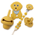 Muqee Peeko Mustard Yellow Silicone Puppy Baby And Infants Pacifier Holder Set With Clip And Teether 100% Premium Food Grade Silicone (4 Piece Set)