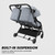 Mompush Lithe Double Stroller With Two Large Individual Side By Side Recline Seat, Gray, Unisex