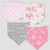 Gerber Baby Bibs Girls' 4 Pack Set Floral Bandana Pink White Gray Snaps Cotton
