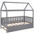 Twin Size House Bed With Trundle, Fence-shaped Guardrail, Gray(new)