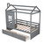 Twin Size House Bed For Toddler, Kids Floor Wood Bed Frame With Two Drawers, Multifunctional Bed Bedroom, Low Wood Kids Bed With Roof & Window, Noise Freely, Fun For Toddler/kids (gray)