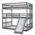 Anysun Triple Bunk Beds - Wood Frame With Slide For Kids - Full Size - Gray